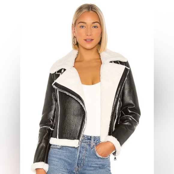 Superdown Gemma Black and White Leather Jacket - Picture 1 of 5